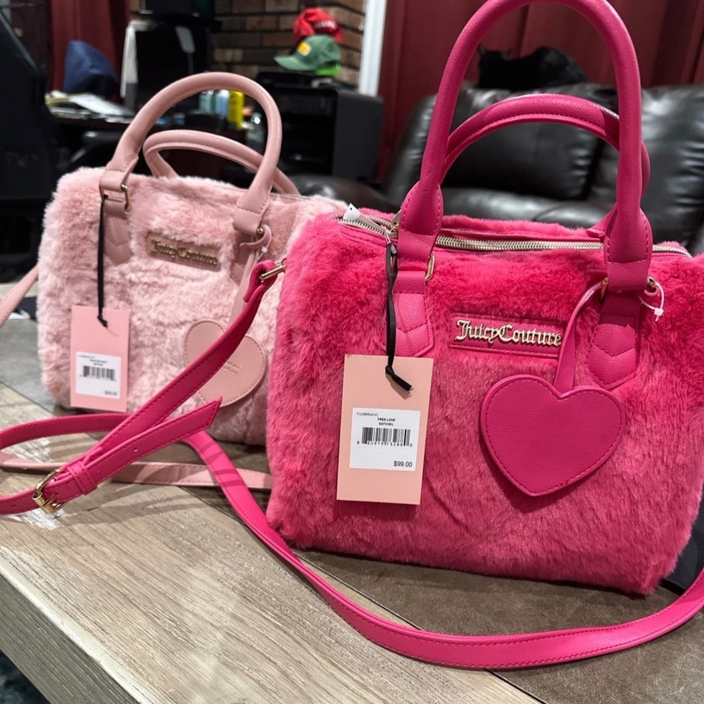 Set of 2 Juicy Couture Faux Fur Free Love sactchel Bags Bundle